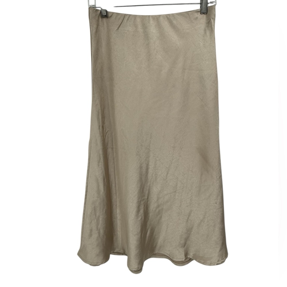 Ee:some Los Angeles Satin Midi Skirt Neutral Beige Side Slit Bias Cut Size M - Picture 3 of 11